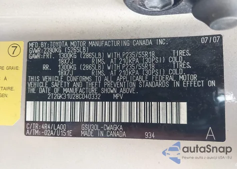 2008 Lexus Rx 350 from USA, damaged, VIN 2T2GK31U28C040332